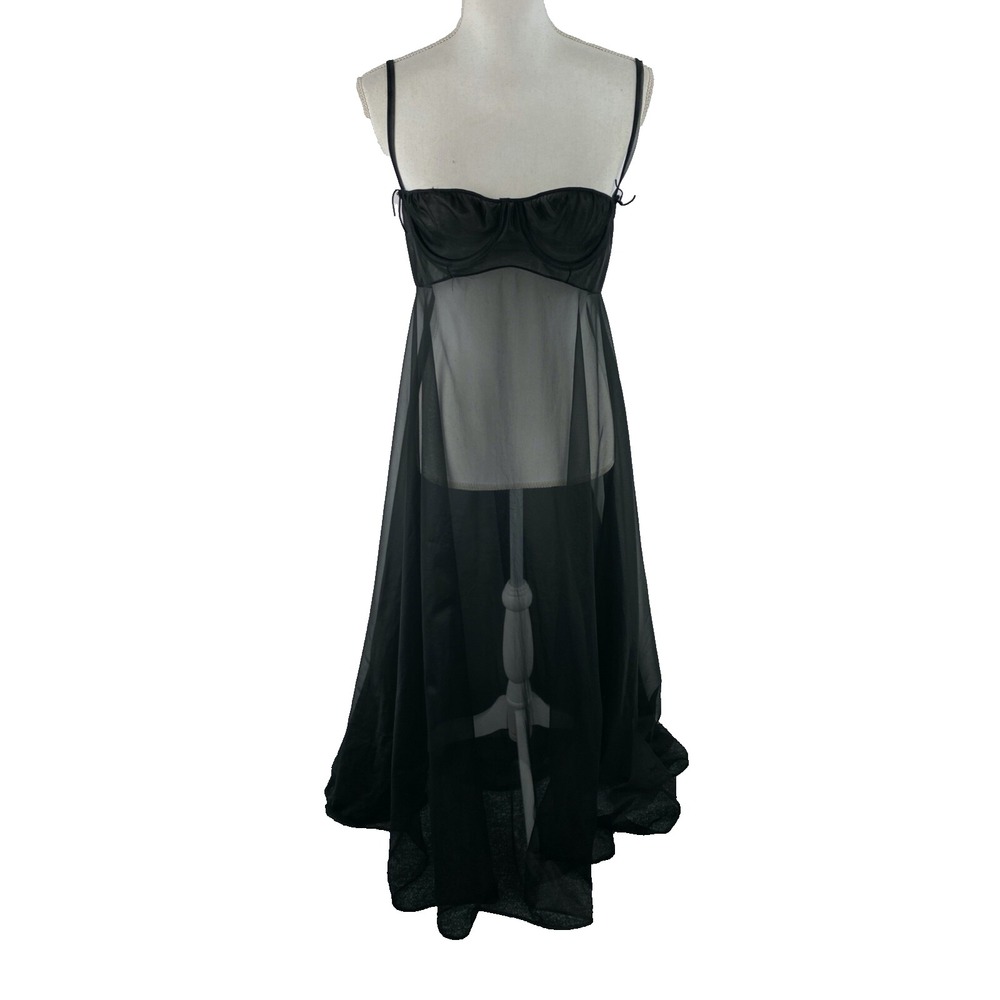 Glydons Womens 36‎ Vtg 60s Intimate Lingerie Maxi Sheer Black Dress Hollywood